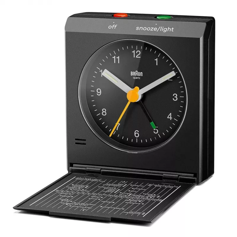 Wekker BRAUN BC 05 B quartz opvouwbaar zwart — compacte reiswekker