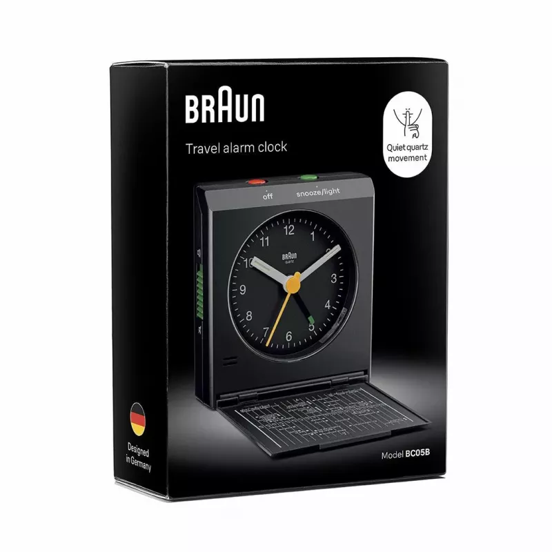Wekker BRAUN BC 05 B quartz opvouwbaar zwart — compacte reiswekker