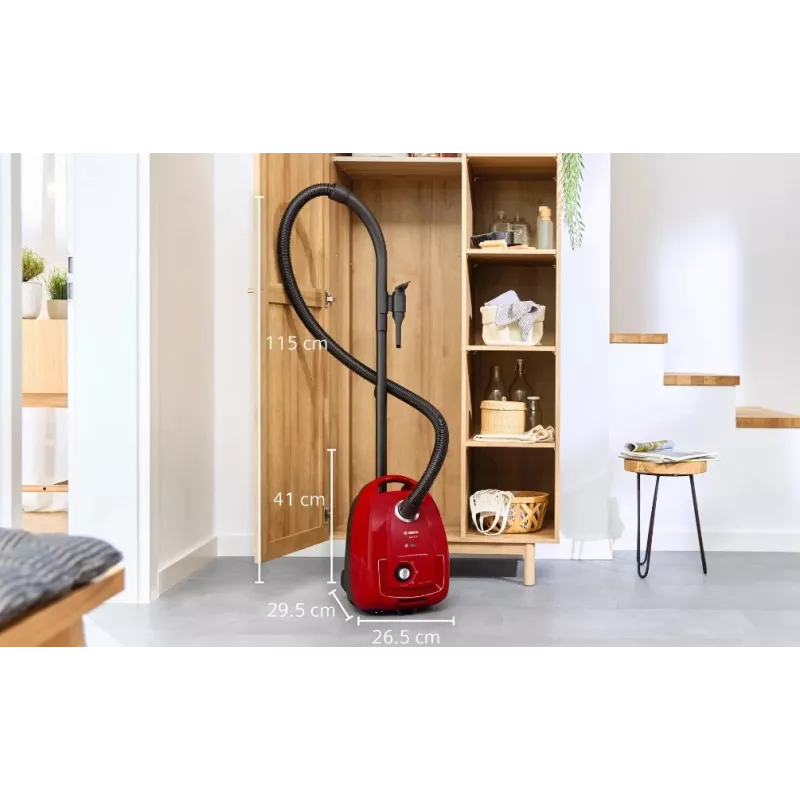 Steelstofzuiger Bosch Serie 4 BGD38RD1H, 600 W, 4 L stofzak, droogzuigen, rood