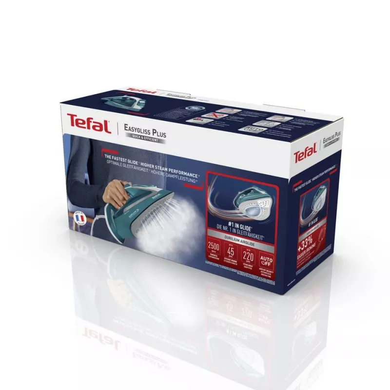 Tefal EasyGliss Plus FV5737 droog- & stoomstrijkijzer Durilium-strijkzool 2500 W turquoise, wit