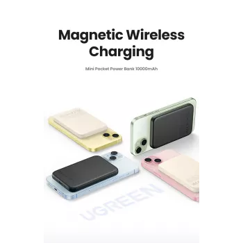 Ugreen 25208 powerbank 10000 mAh draadloos laden beige