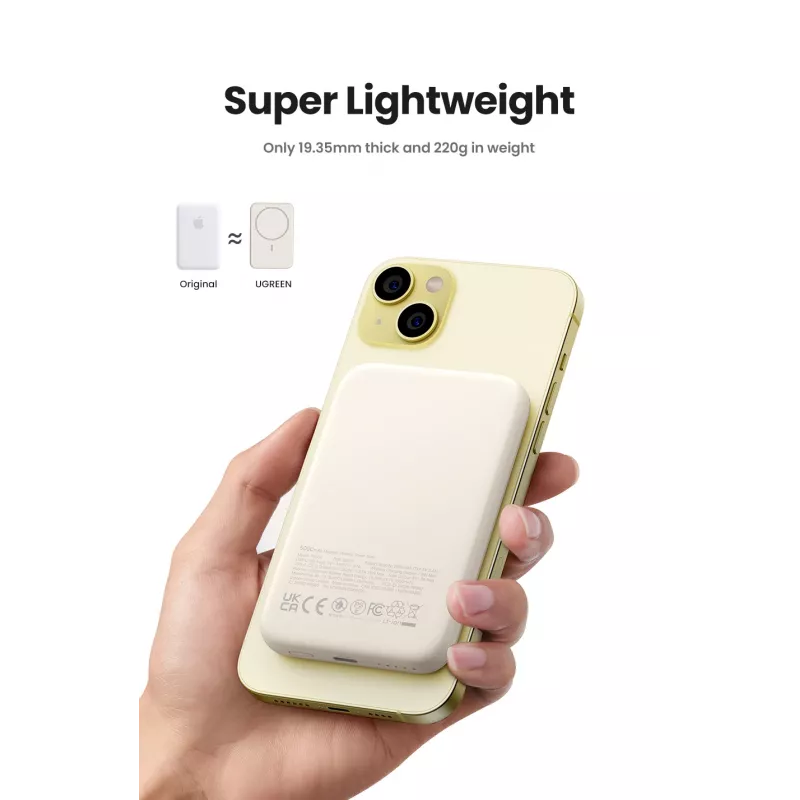 Ugreen 25208 powerbank 10000 mAh draadloos laden beige
