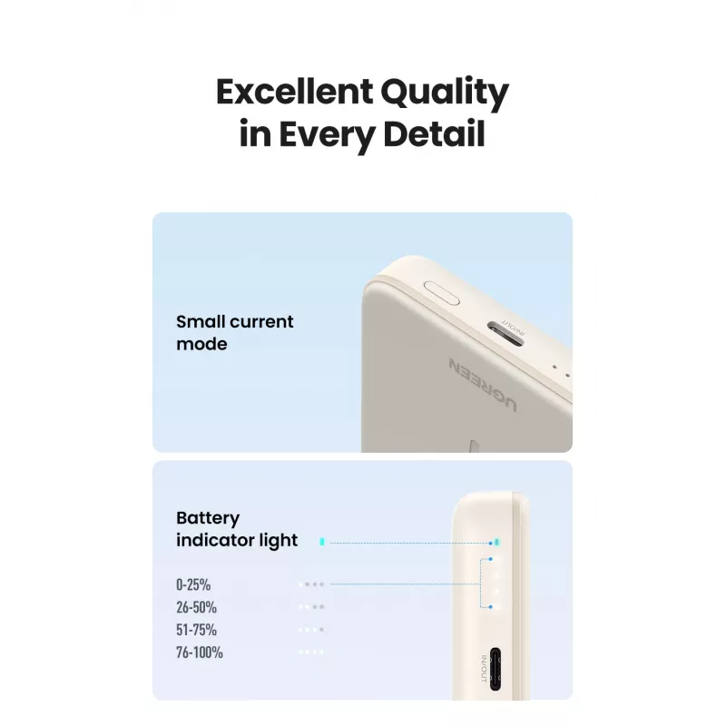 Ugreen 25208 powerbank 10000 mAh draadloos laden beige