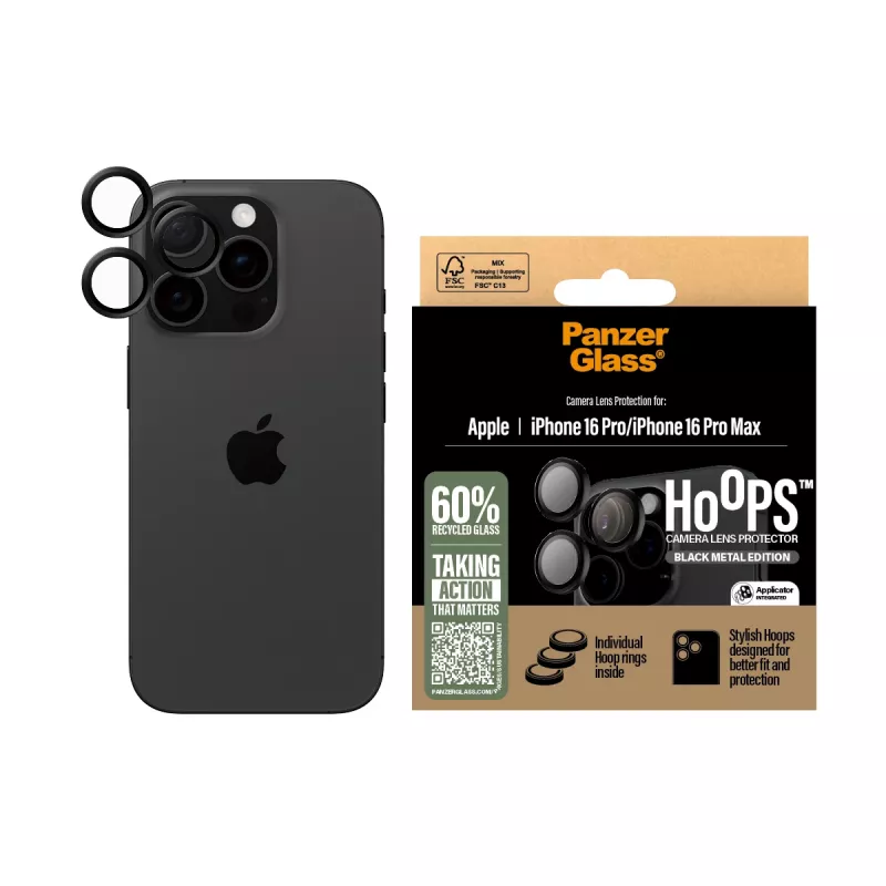 PanzerGlass ® Hoops® camera-lensbescherming zwart iPhone 16 Pro | 16 Pro Max