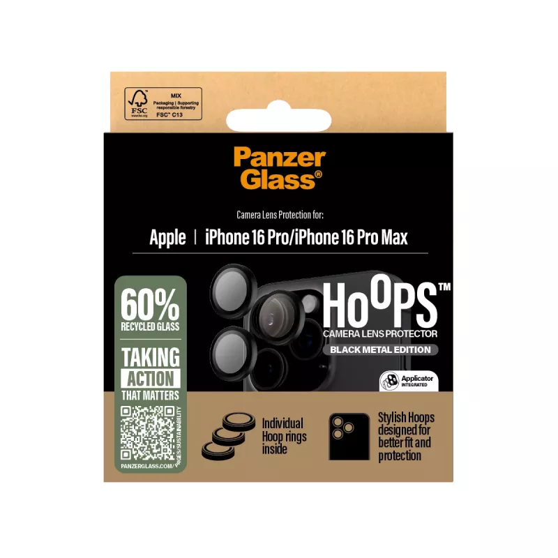 PanzerGlass ® Hoops® camera-lensbescherming zwart iPhone 16 Pro | 16 Pro Max