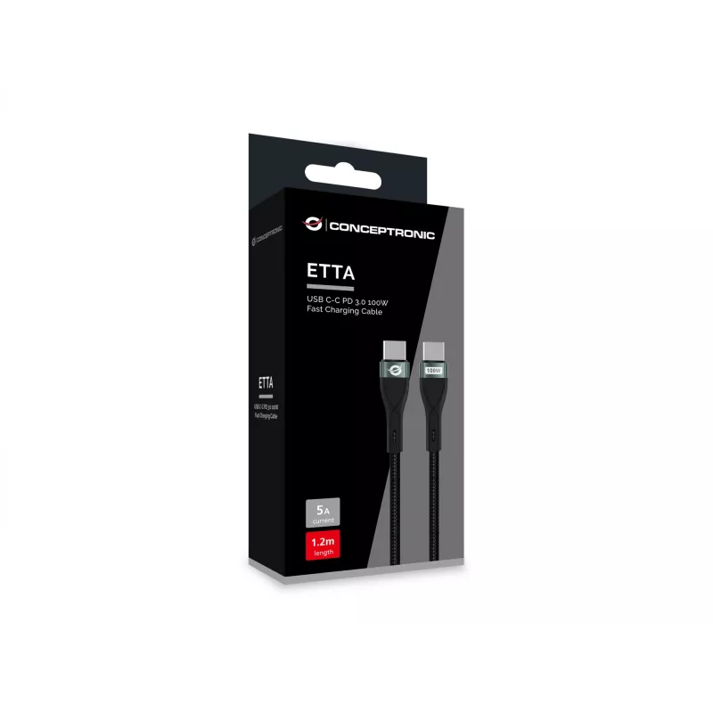 Conceptronic ETTA01B12 USB-C-C PD 3.0 100W snellaadkabel 1,2 m, 20V 5A, 480 Mbit/s, E-Mark