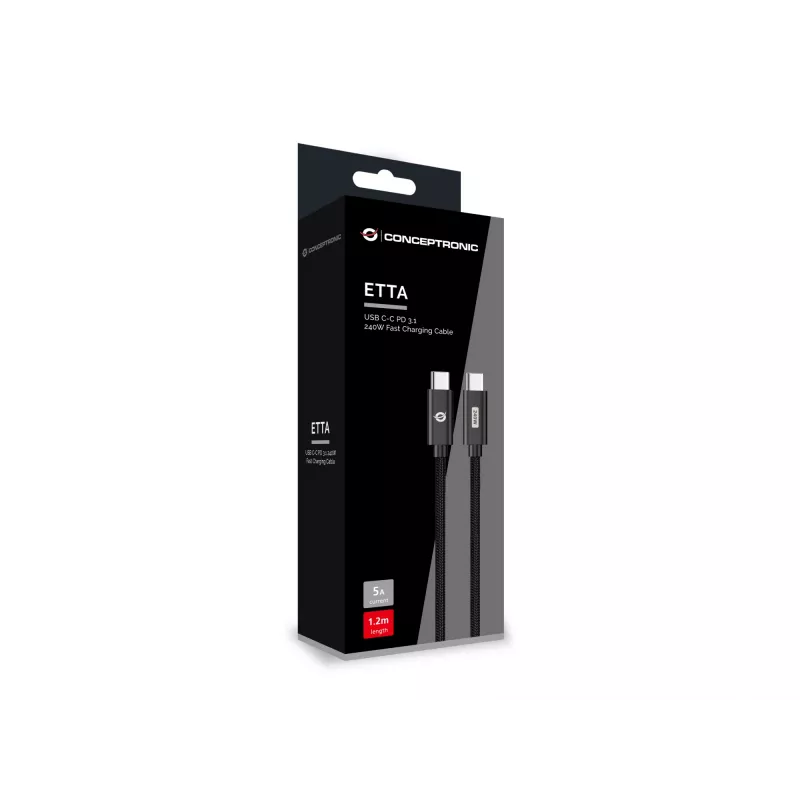 Conceptronic ETTA03B20 USB-C-naar-USB-C PD 3.1 240 W snellaadkabel, 2 m, 48 V/5 A, 480 Mbit/s, E-Mark