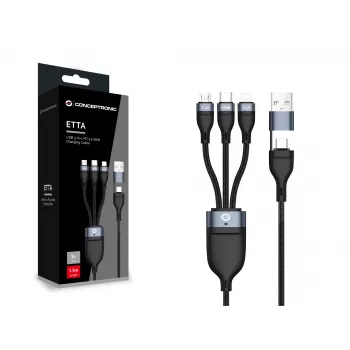 Conceptronic ETTA05B15 USB 3-in-1 PD 3.0 60W laadkabel 1,5 m, 20V 3A, 480Mbps