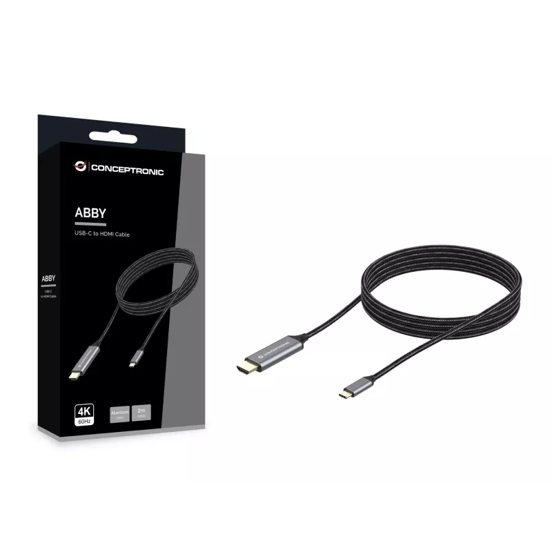Conceptronic USB-C-naar-HDMI-kabel, stekker naar stekker, 4K 60Hz, 2 m, USB Type-C, HDMI, stekker, stekker, recht
