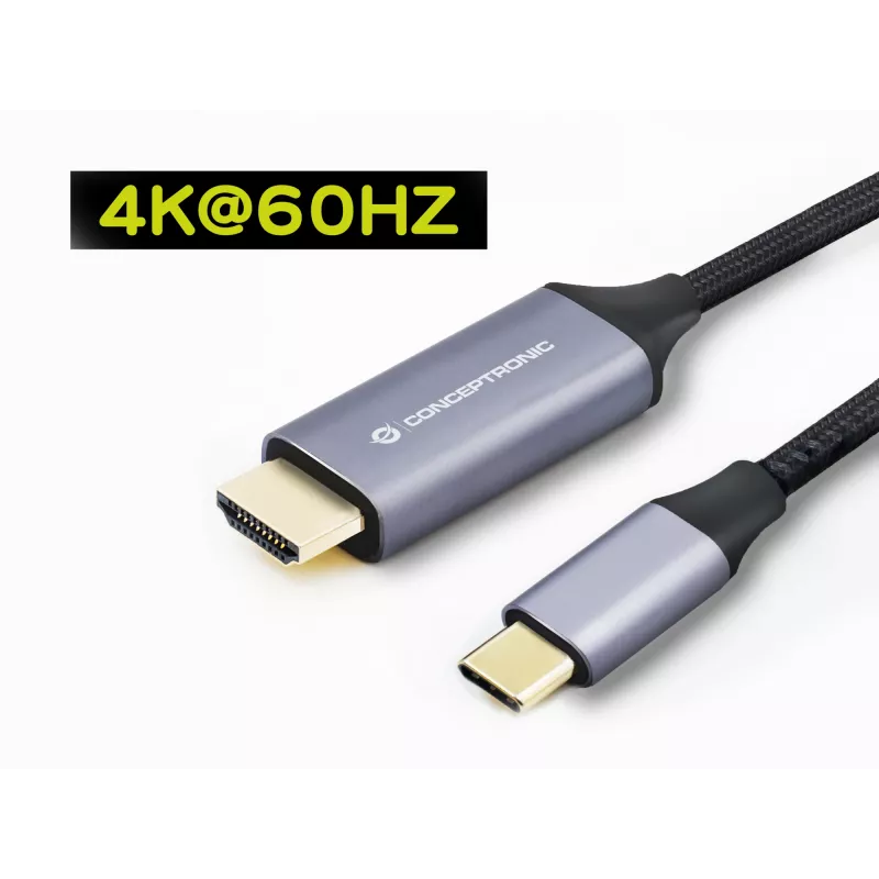 Conceptronic USB-C-naar-HDMI-kabel, stekker naar stekker, 4K 60Hz, 2 m, USB Type-C, HDMI, stekker, stekker, recht