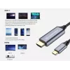 Conceptronic USB-C-naar-HDMI-kabel, stekker naar stekker, 4K 60Hz, 2 m, USB Type-C, HDMI, stekker, stekker, recht