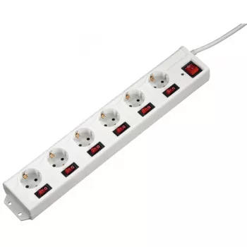 Hama 00137239 Socket Line 6-voudig stekkerblok, afzonderlijk schakelbaar, wit