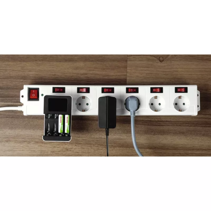 Hama 00137239 Socket Line 6-voudig stekkerblok, afzonderlijk schakelbaar, wit