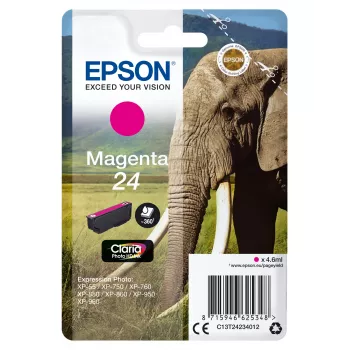 Epson Elephant singlepack magenta 24 Claria Photo HD inkt, standaardopbrengst, magenta, pigmentinkt, 4,6 ml, 1 stuk, 360 pagina's