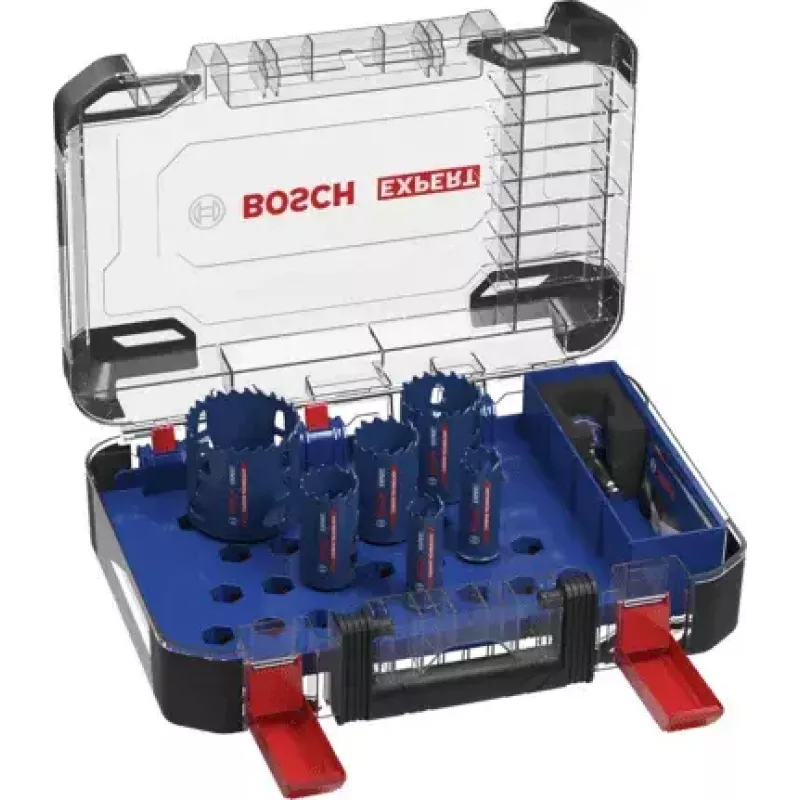 Bosch 2 608 900 446 Expert Tough Material gatenzagenset, 9 stuks, 22–68 mm, met Power Change Plus-adapter