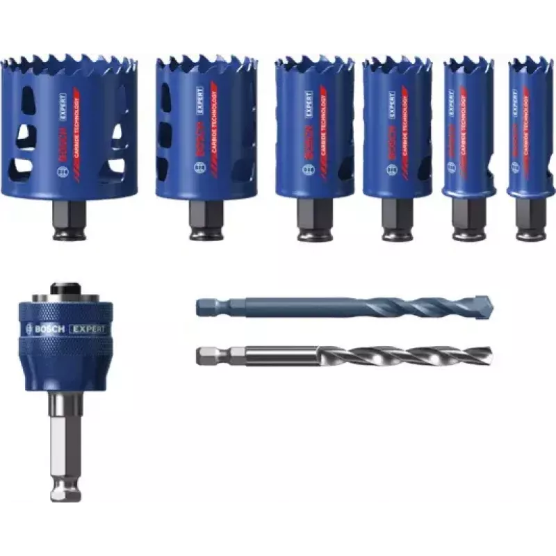 Bosch 2 608 900 446 Expert Tough Material gatenzagenset, 9 stuks, 22–68 mm, met Power Change Plus-adapter