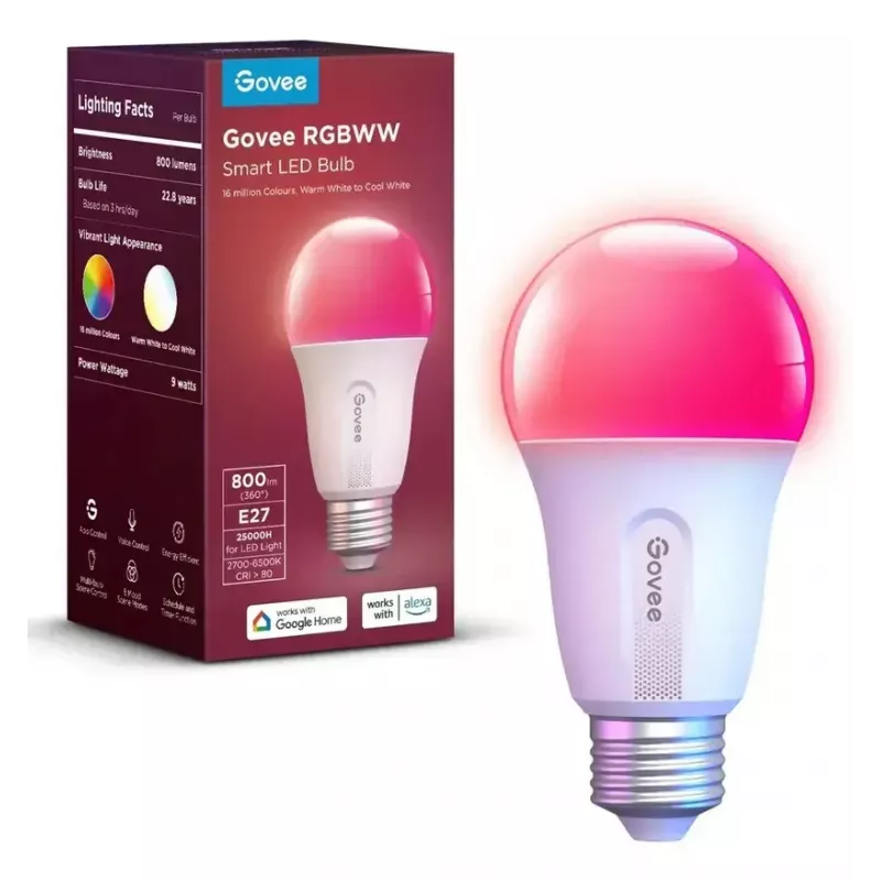 Govee slimme wifi&BLE gloeilamp 800 lm — E27, 9 W, Wi-Fi/Bluetooth, wit