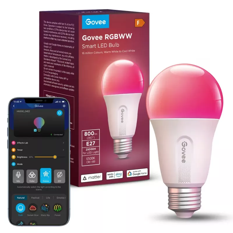 Govee slimme wifi&BLE gloeilamp 800 lm — E27, 9 W, Wi-Fi/Bluetooth, wit