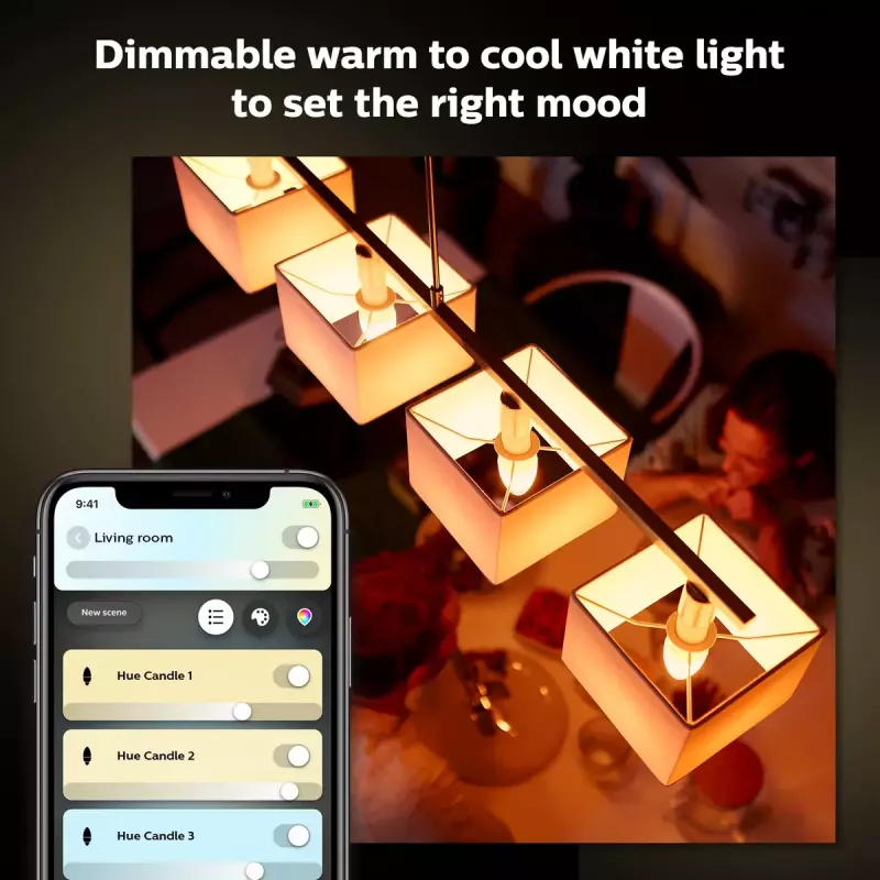 Slimme lamp Philips Hue White Ambiance kaars E14, 5,2 W, Bluetooth/Zigbee, 39×39×117 mm