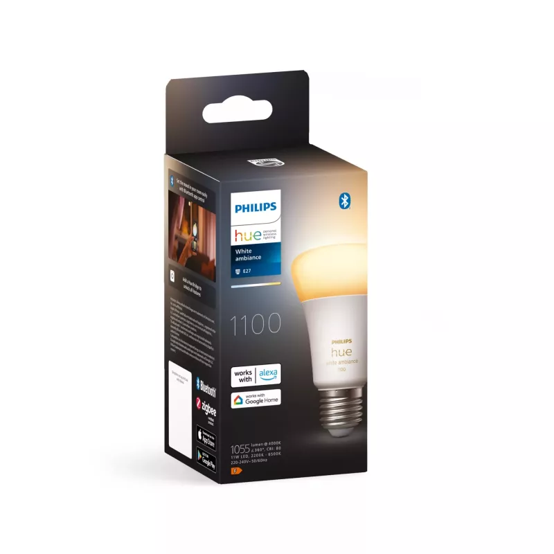 Philips Hue White Ambiance A60 – E27 slimme lamp – 1100, slimme lamp, Bluetooth/Zigbee, wit, LED, E27, A60