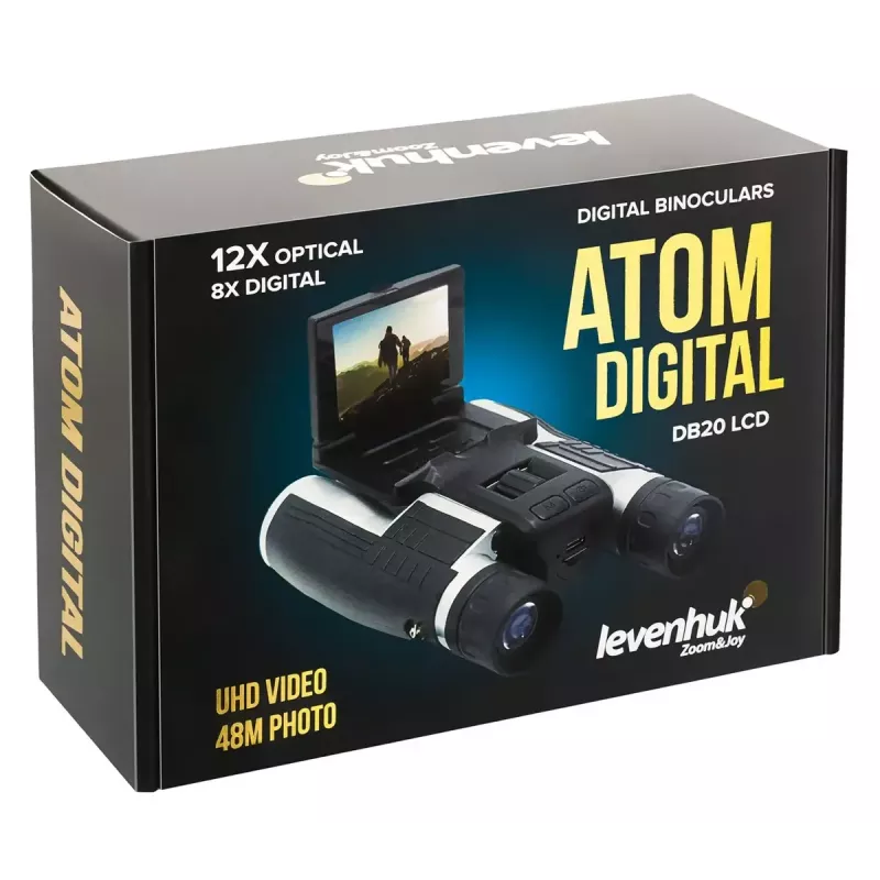 Verrekijker Levenhuk Atom DB20 met 20-voudige vergroting en ingebouwde 2-MP-camera, LCD-display
