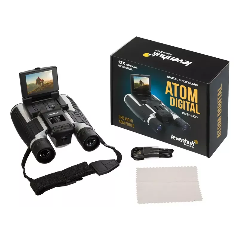 Verrekijker Levenhuk Atom DB20 met 20-voudige vergroting en ingebouwde 2-MP-camera, LCD-display