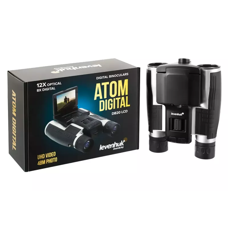 Verrekijker Levenhuk Atom DB20 met 20-voudige vergroting en ingebouwde 2-MP-camera, LCD-display