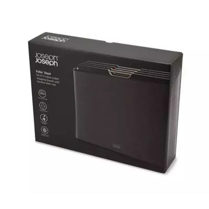 Joseph Joseph Folio Steel 4-delige snijplankenset met etui, Carbon Black (60171)
