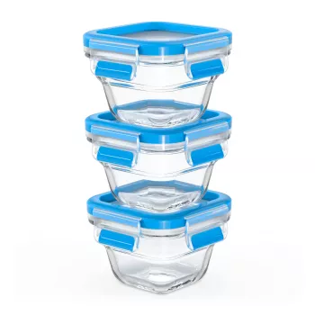 EMSA CLIP & CLOSE N10507 Vierkante set blauw, transparant 3 stuks
