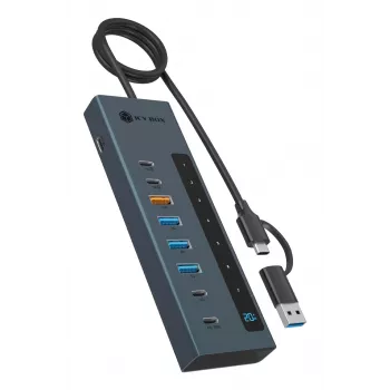 RAIDSONIC ICY BOX 9-in-1 hub met Power Delivery, USB 3.2 Gen 2 Type-C/Type-A host, aluminium, blauw