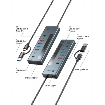 RAIDSONIC ICY BOX 9-in-1 hub met Power Delivery, USB 3.2 Gen 2 Type-C/Type-A host, aluminium, blauw