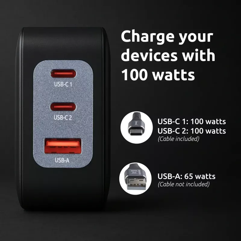 Voeding Intenso W100ACC+C520C 100W snellader GaN zwart