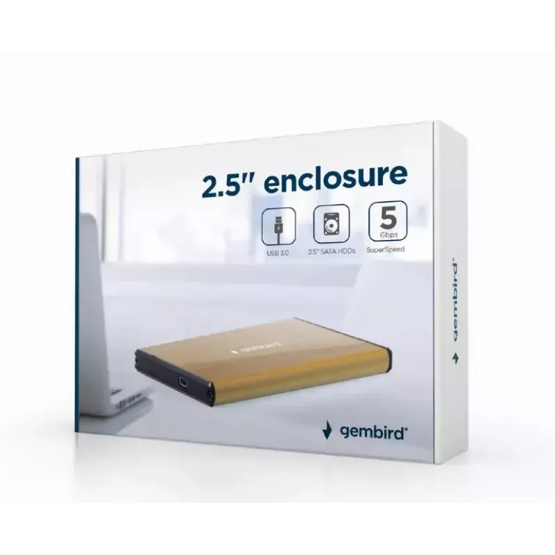 HDD-behuizing Gembird EE2-U3S-3-GL voor 2,5-inch SATA-harde schijven, één bay, USB 3.0, goud
