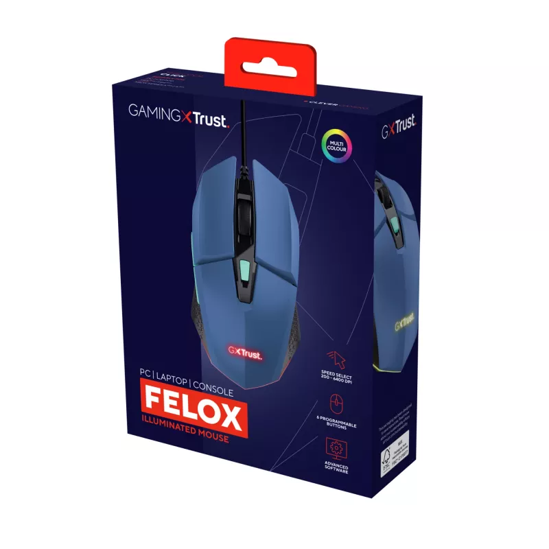 Trust GXT109B FELOX muis gaming dubbelhandig USB Type-A 6400 DPI
