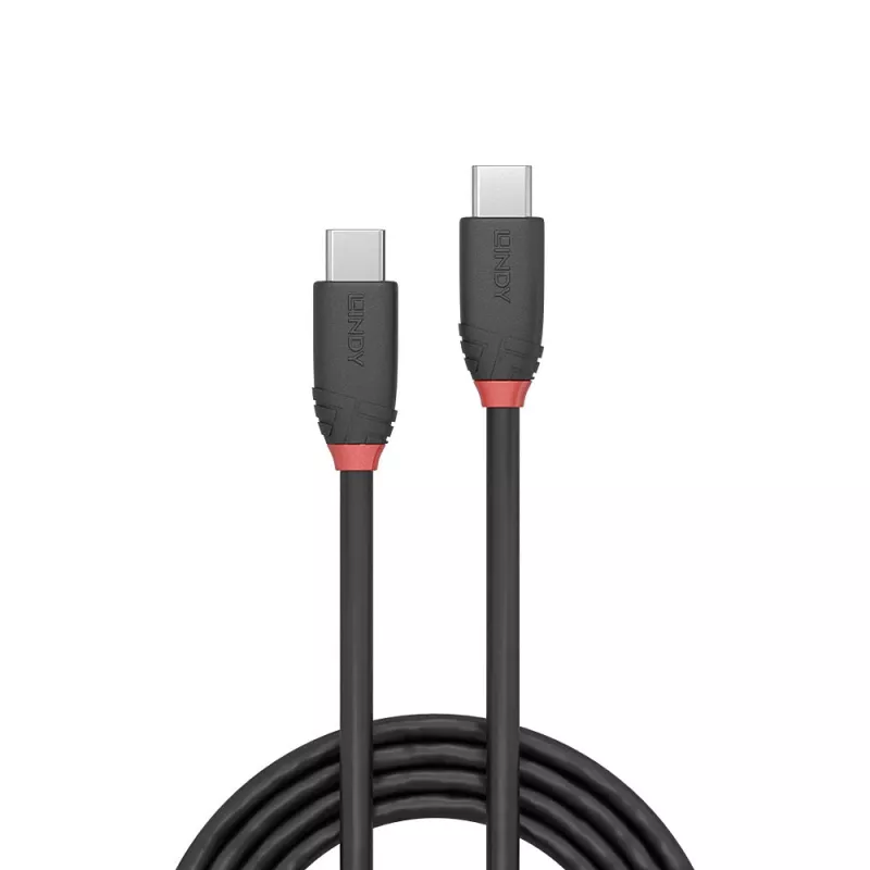 Lindy 1m USB 3.2 type C naar C kabel, 20 Gbit/s, Black Line