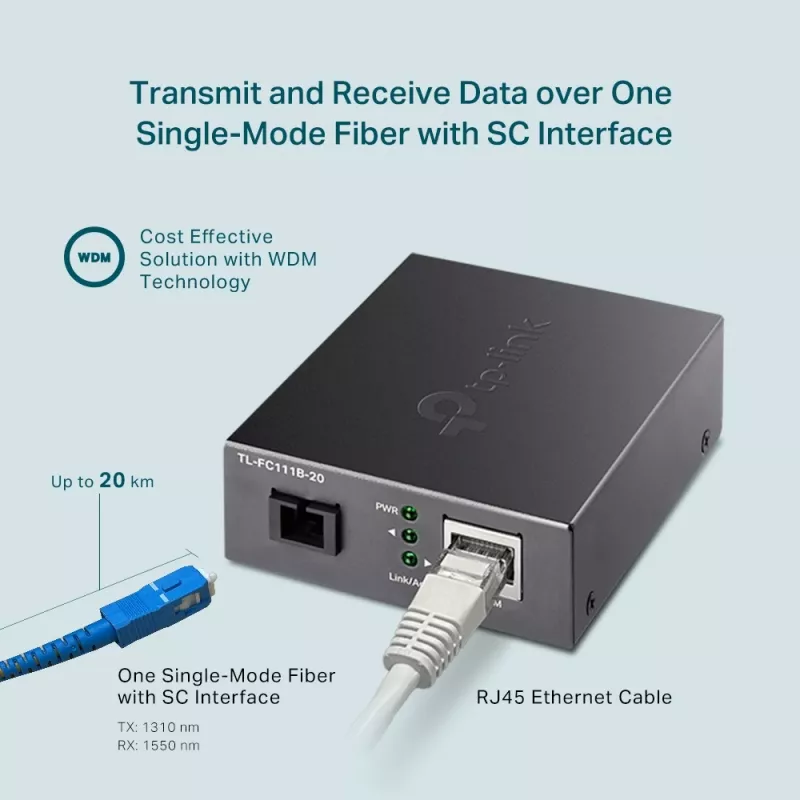 TP-Link 10/100 Mbit/s RJ45 naar 100 Mbit/s singlemode SC WDM bidirectionele mediaconverter