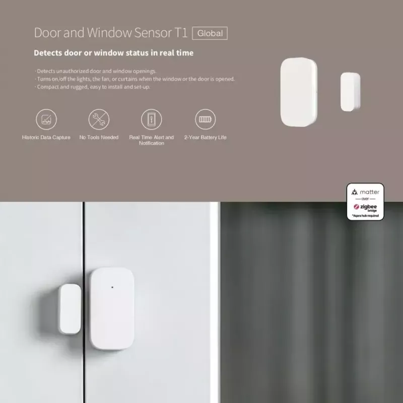 Smart Home deur-/raamsensor, Aqara DW-S03D, draadloos, Zigbee
