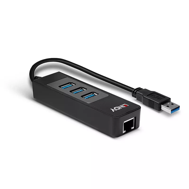 USB-hub en Gigabit Ethernet-converter Lindy 43176