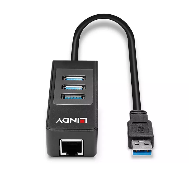 USB-hub en Gigabit Ethernet-converter Lindy 43176