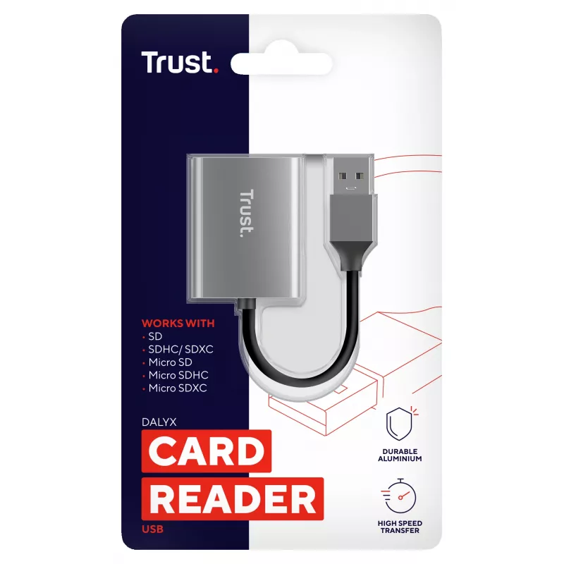 Trust Dalyx 24135 kaartlezer, USB 3.2 Gen 1, microSD/SD/SDHC/SDXC, zilver
