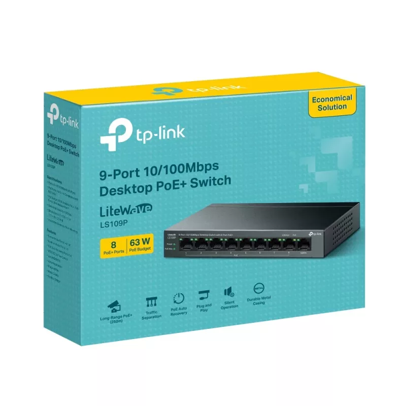 TP-Link LiteWave LS109P netwerkswitch unmanaged Fast Ethernet (10/100) Power over Ethernet (PoE) zwart