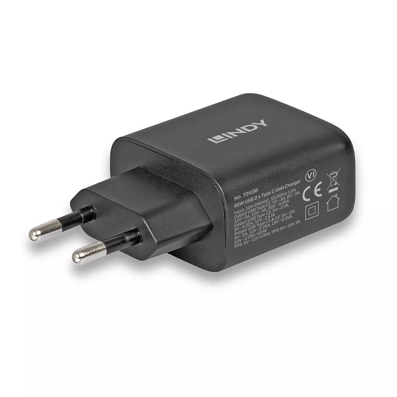 Lindy 65W USB 2 x Type-C GaN-oplader 73438