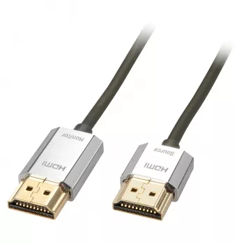 Lindy 3m CROMO slanke High Speed HDMI-kabel met Ethernet, 3 m, HDMI type A (standaard), HDMI type A (standaard), 3D, 10,2 Gbit/s, grijs
