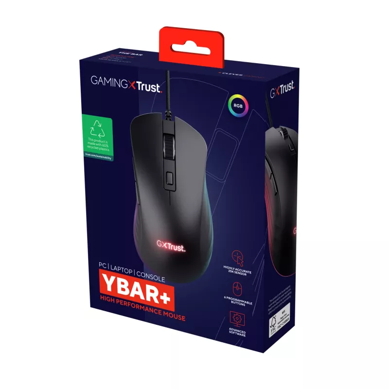 Trust GXT924 YBAR+ gamingmuis rechtshandig USB Type-A optisch 25600 DPI