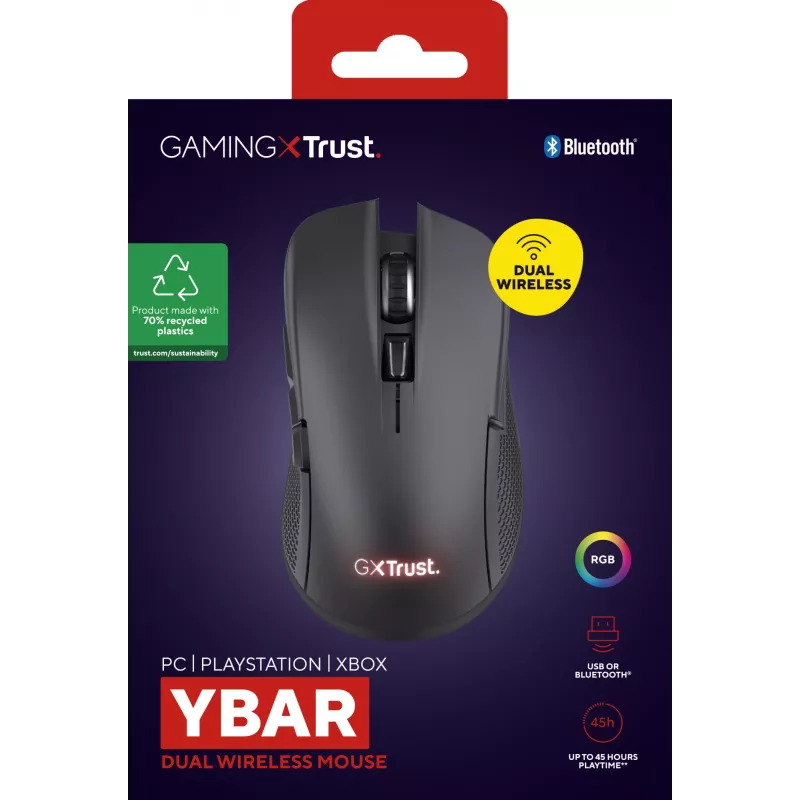 Trust GXT 931 Ybar gamingmuis rechtshandig Bluetooth laser 7200 DPI