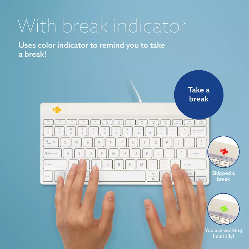 R-Go Tools ergonomisch toetsenbord R-Go Compact Break, compact toetsenbord met pauzesoftware, QWERTY (US), bedraad, wit