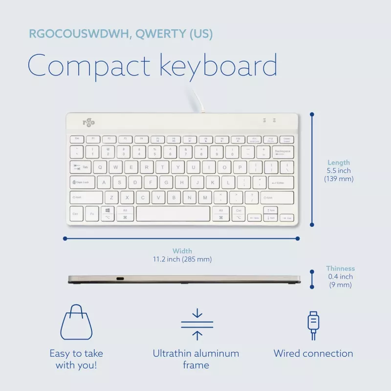 R-Go Tools ergonomisch toetsenbord R-Go Compact Break, compact toetsenbord met pauzesoftware, QWERTY (US), bedraad, wit