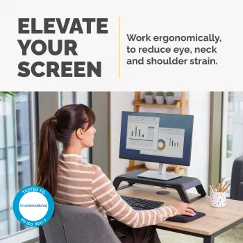 Fellowes Computer Monitor Stand met 3 hoogteverstellingen - Hana LT monitorverhoging - Ergonomische verstelbare monitorstandaard voor computer - Max. gewicht 22,6 kg - zwart