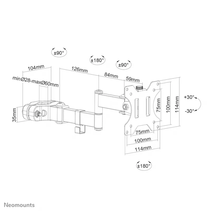 Neomounts FL40-450BL11 TV-mastmontagebeugel 17-32 inch - doorsn. 28-60 mm - Full-Motion