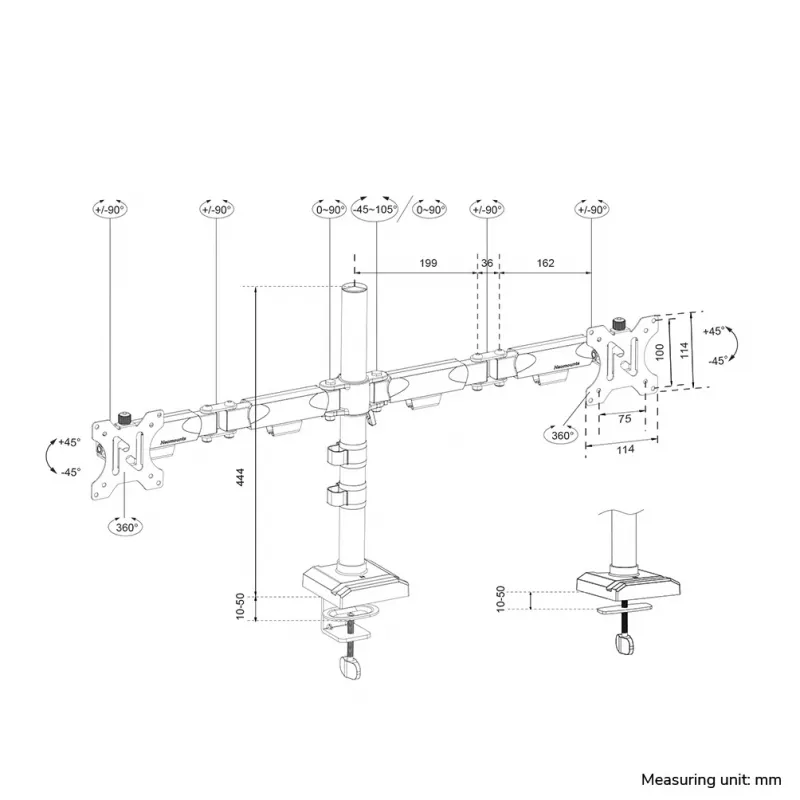 Neomounts DS60-600BL2 monitorarm 10-32 inch - snelbevestiging - 180°-aanslag